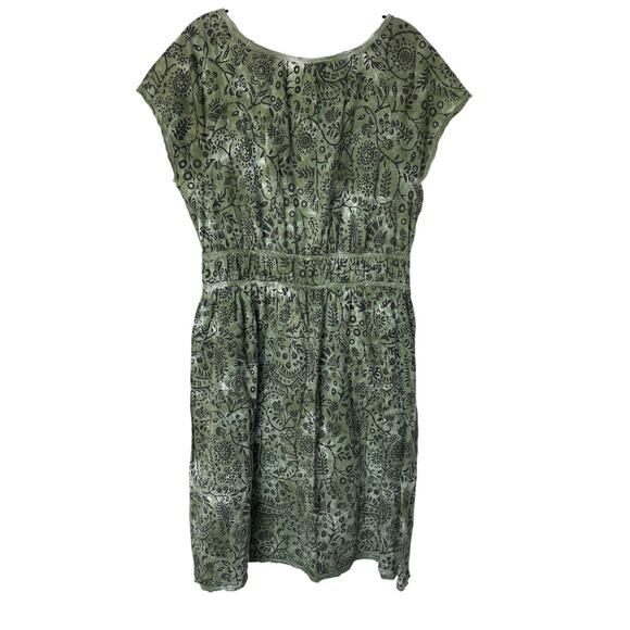 Sahalie Olive Cotton Jersey Pullover Dress w Block Print Pattern, Tie Dye size L - Picture 2 of 11